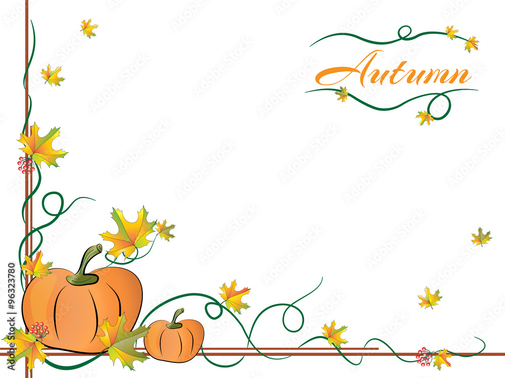 Fototapeta premium Autumn Frame with pumpkin and leaves