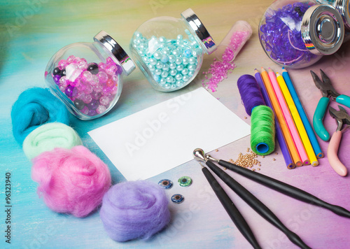 Hand made set in pink and purple tones. 