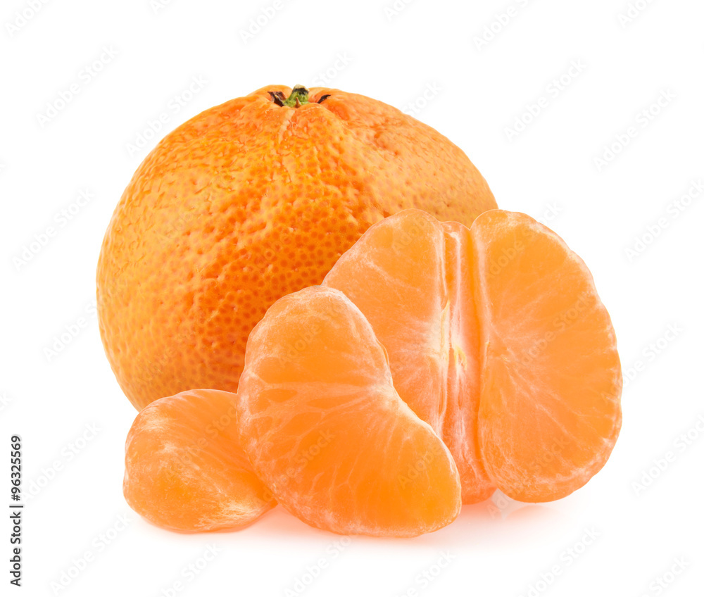 Tangerines with slices isolated on white background Tangerines with slices isolated on white background