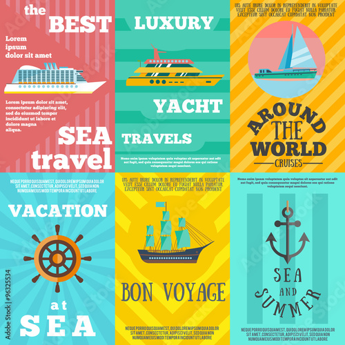 Cruise travel 6 flat icons composition