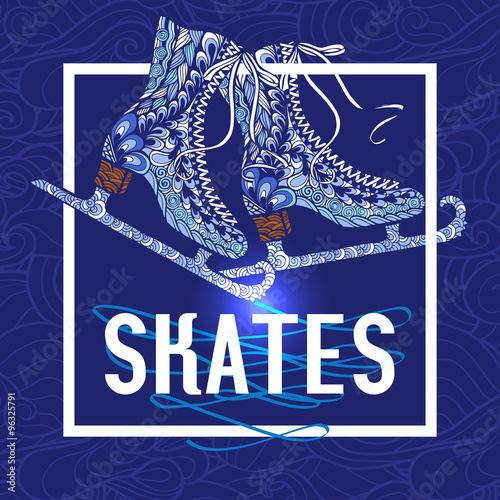 Decorative ice skates doodle stile icon