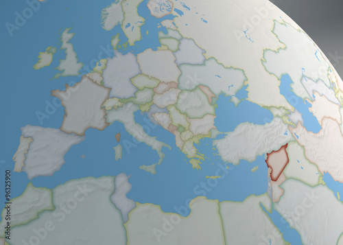 Planisfero mappa globo Europa, Siria medio oriente e Nord Africa