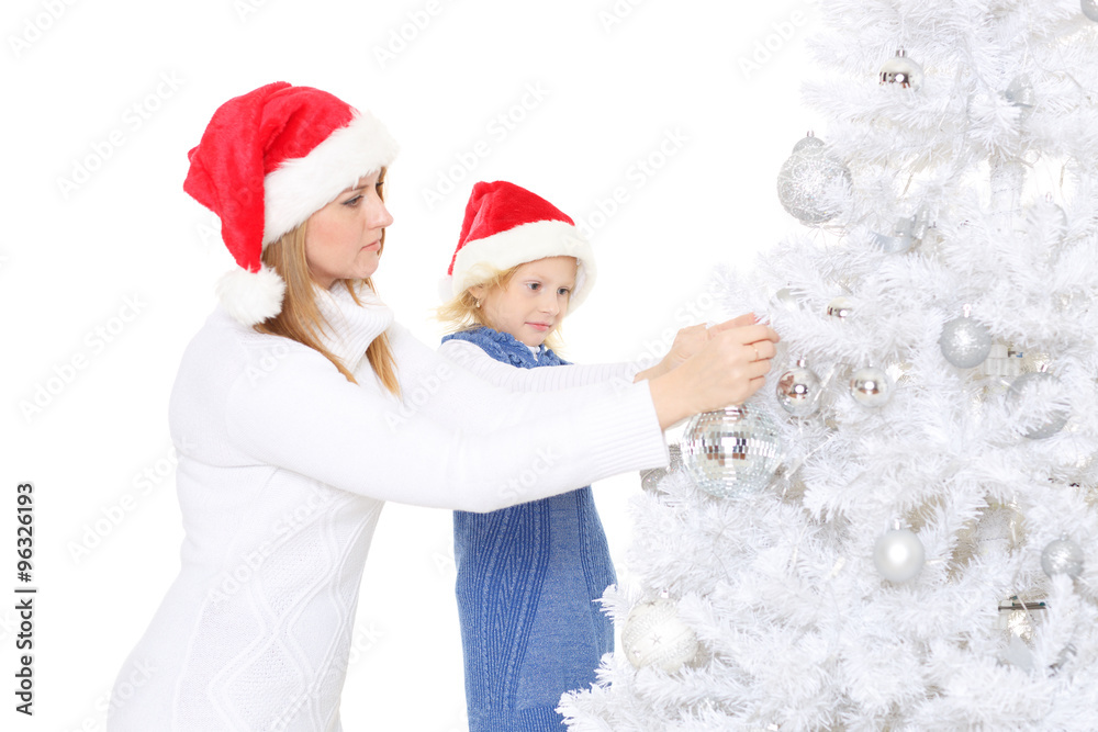 Obraz premium Happy family and Christmas tree.
