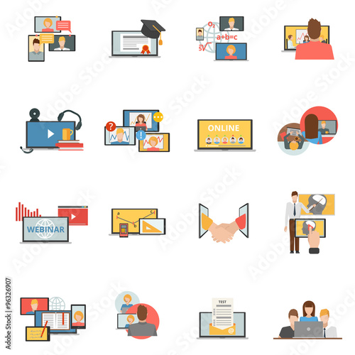 Web collaboration webinar flat icons set