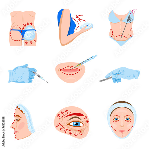 Plastic surgery flat icons set
