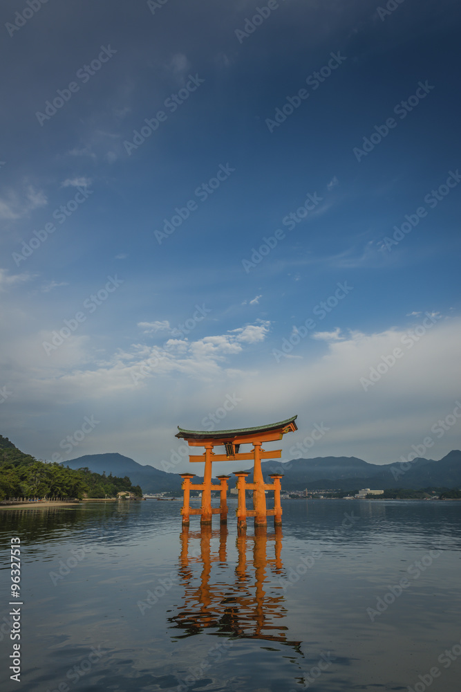 Early morning at the famous floating torii gate of the Itsukushi Early morning at the famous floating torii gate of the Itsukushi