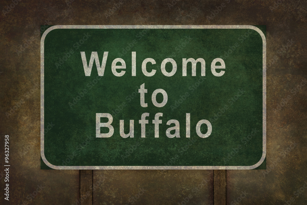 Welcome to Buffalo roadside sign illustration, with distressed ominous background