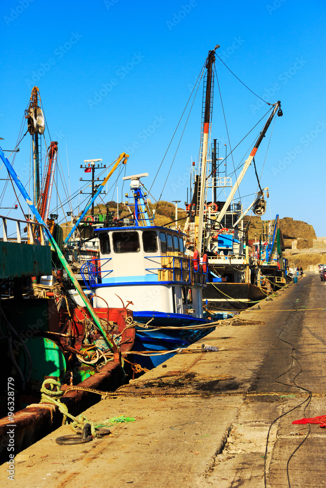 Fototapeta premium Mooring fishing boats and the equipments