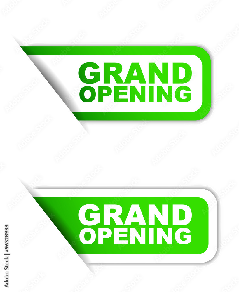 green vector paper element sticker grand opening in two variant green vector paper element sticker grand opening in two variant