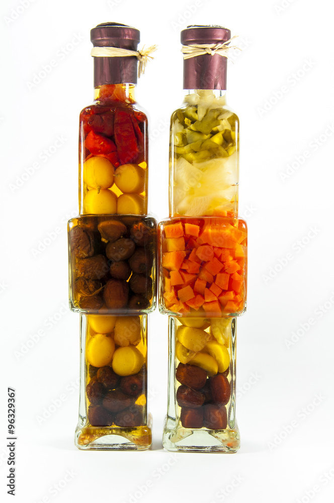 Preserved vegetables in glass bottle Preserved vegetables in glass bottle