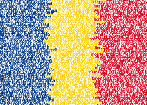 Typography flag of Romania whith text of national anthem