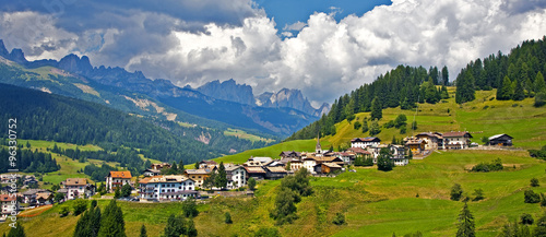 view over the meadows and agriculture in the dolomite alpes, nea photo