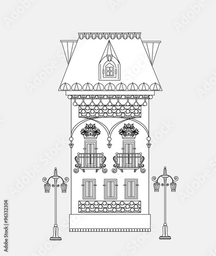 Fototapeta City house, very detailed editable doodle 
