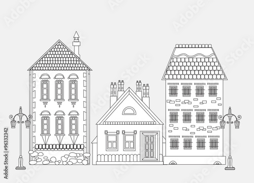 Fototapeta City house, very detailed editable doodle 