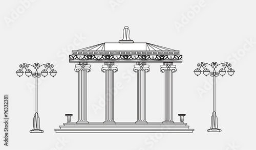 Fototapeta Architectural detail with classic columns. Detailed editable doodle 