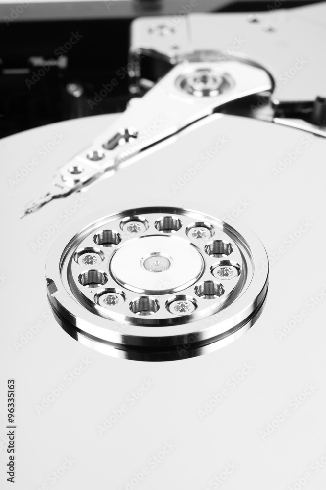 Inside hard drive cylinder and head macro Inside hard drive cylinder and head macro