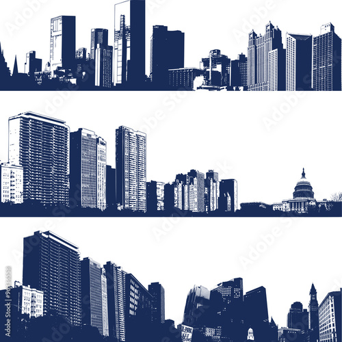 Dark Blue and white panorama cities.