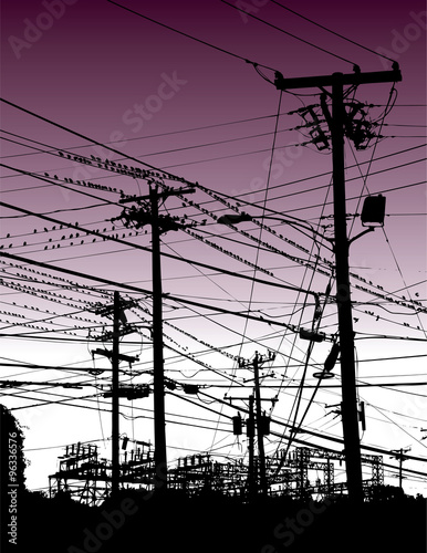 A complex maze of telephone poles and wires
