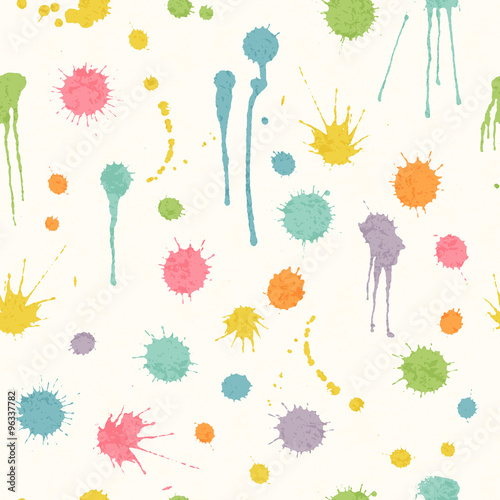 Abstract seamless pattern with bright colorful hand drawn blots