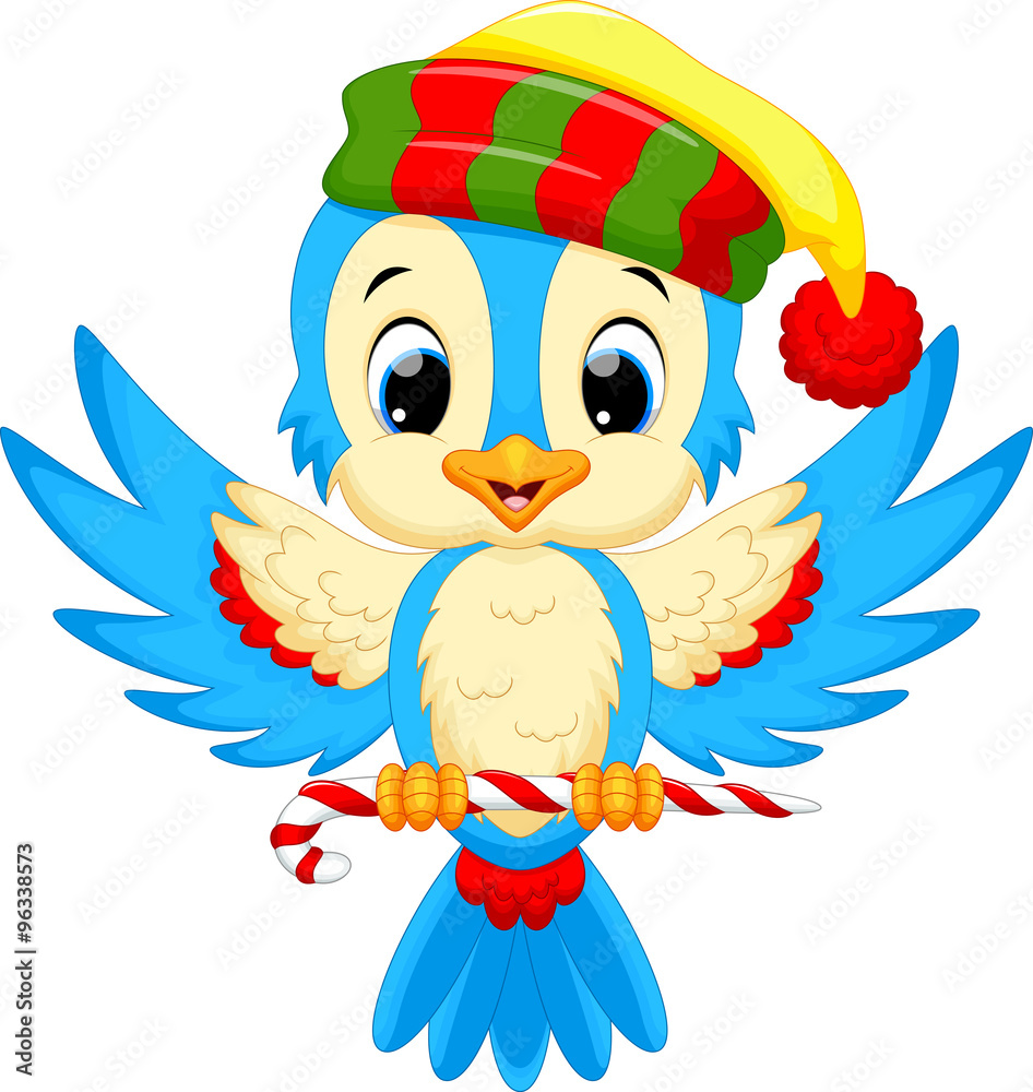 cute bird wearing a Santa hat while carrying candy Stock Vector | Adobe