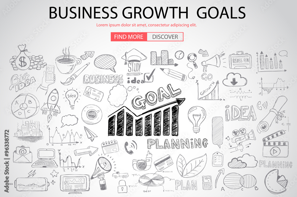 Business Growth Goals concet with Doodle design style