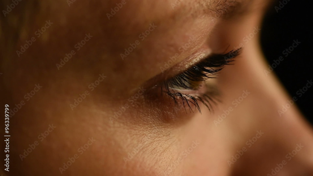 Female eyes closeup side view slow motion