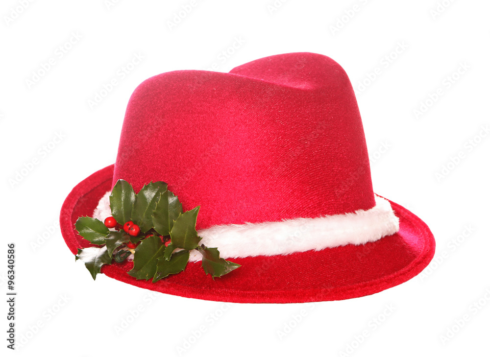 Christmas Fedora Hat decorated with fresh holly and isolated on white  background. Stock Photo | Adobe Stock
