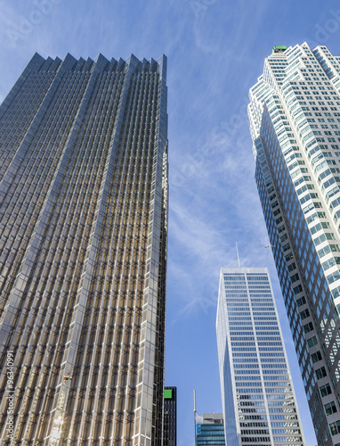 Skyscrapers in the Financial District of Downtown Toronto, view from below.