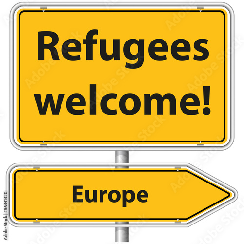 Illustration Vector Graphic Road Sign Refugees Europe