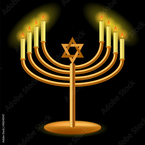 Gold Menorah with Burning Candles