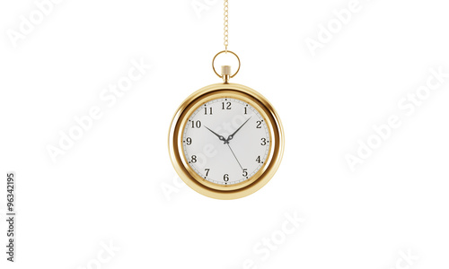 Gold pocket watch. Isolated on white background. 3D rendering.