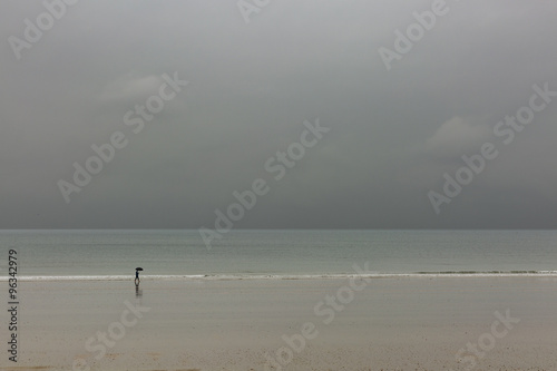 person with umbrella at beach