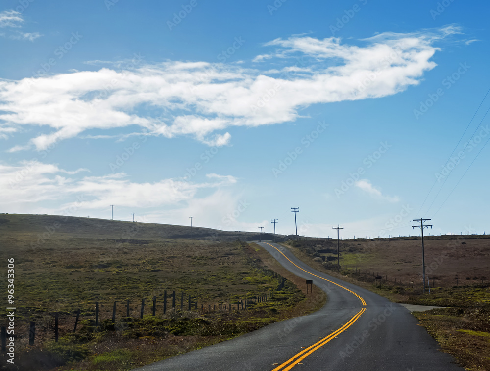 Empty road with yellow separation line