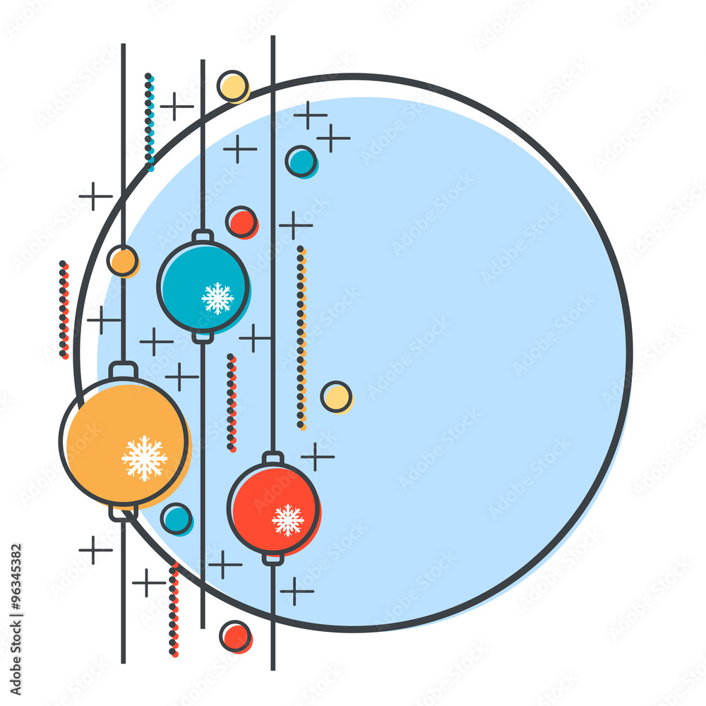 Fototapeta premium Thin line and flat design style Christmas and New Year vector illustration