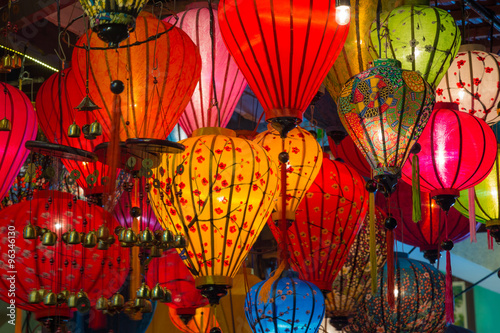 Paper lanterns on the streets of old Asian  town