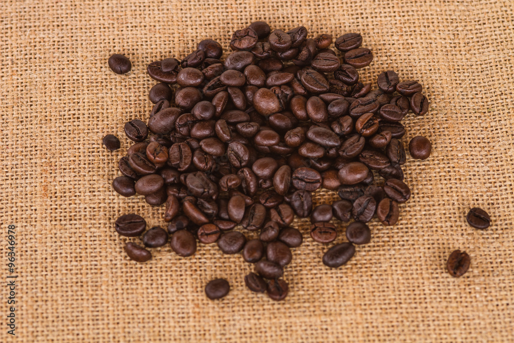Canvas and Coffee Beans Photo Background. Copy Space Canvas and Coffee Beans Photo Background. Copy Space