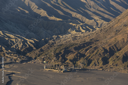 Aerial view of Hindu temple Pura Luhur Poten at sunrise Bromo Java ,Indonesia. photo