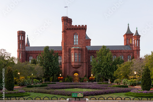 The Smithsonian Castle South Lawn the view is slightly elevated view so the Parterre can be seen. Picture taken as sun was getting low in the sky.