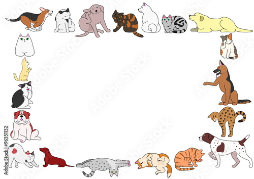 frame of various dogs and cats postures