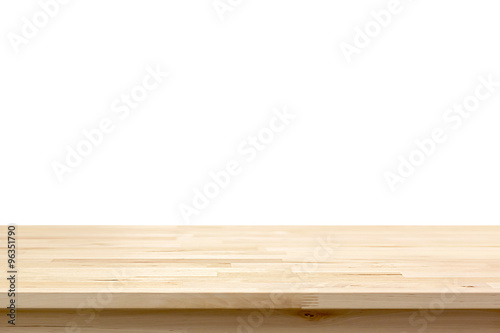 Wood table top on white background