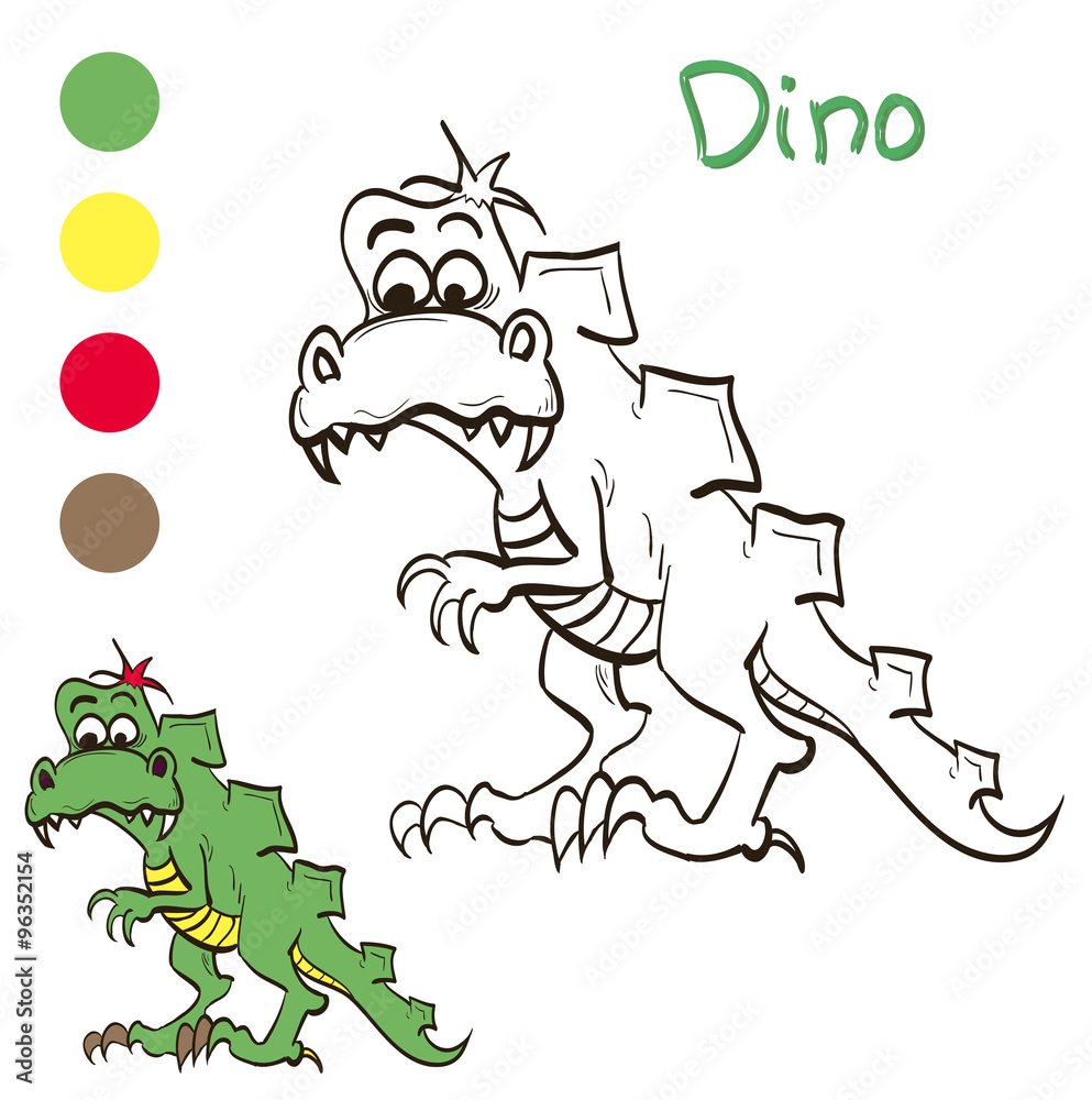 Fototapeta premium Kolorowanka dinozaura z próbkami kolorów dla dzieci