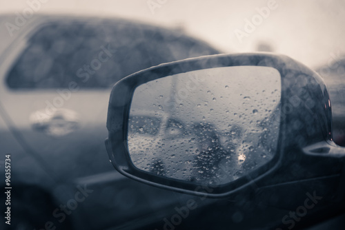 rain drop on rear window in rainning day