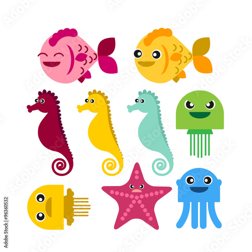 colorful seahorse fish jellyfish starfish