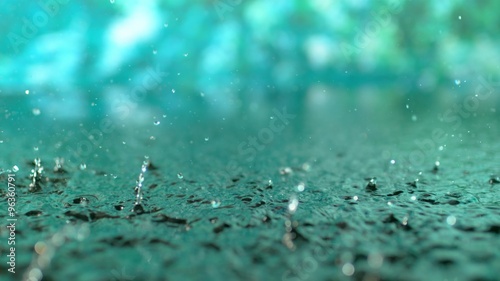 4K 30fps, Heavy rain in puddle with green background shot with high speed camera, phantom flex 4K.