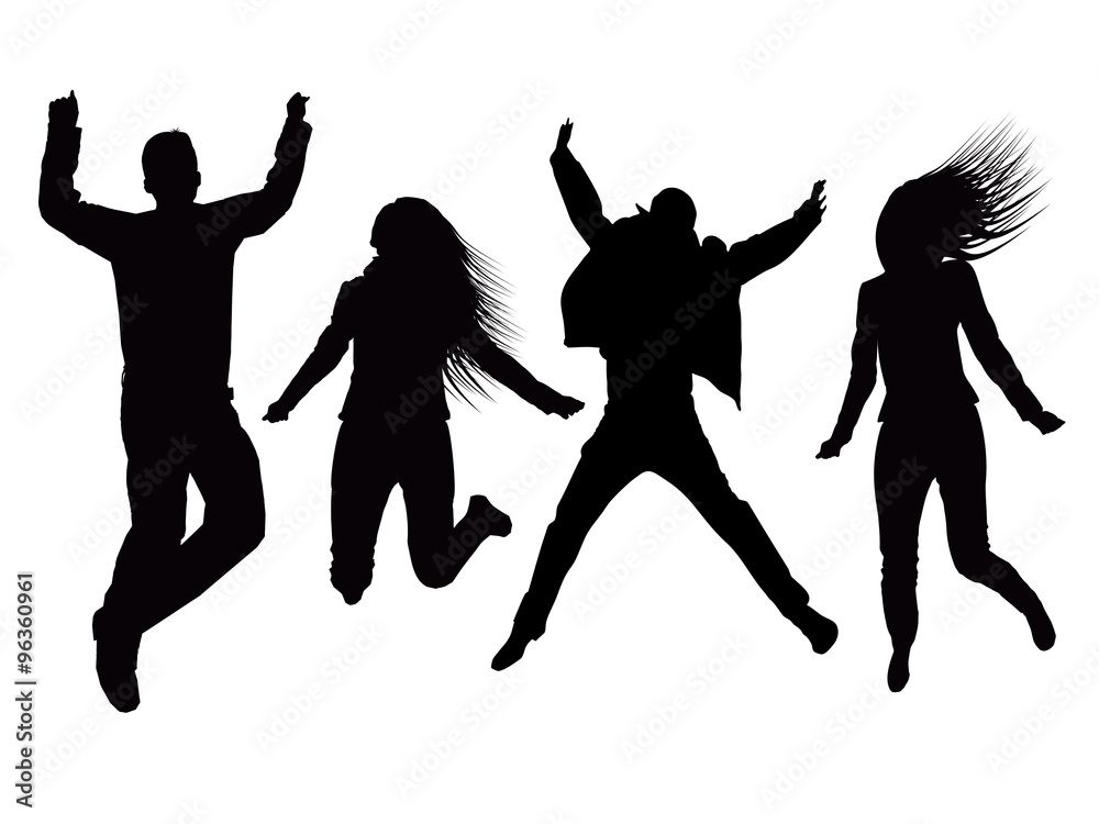 Four people jumping in the air
