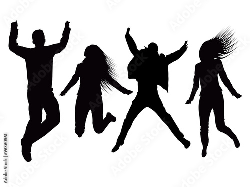 Four people jumping in the air