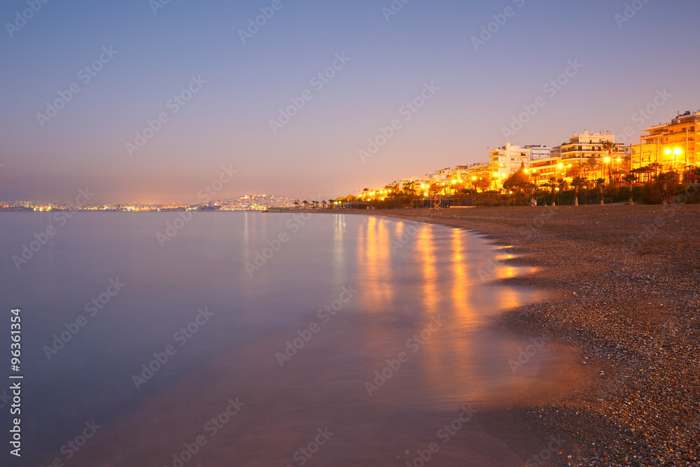 Beach in Palaio Faliro and the seafront of Athens, Greece.