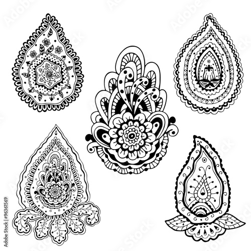 Hand drawn collection of paisley elements. Vector illustration.