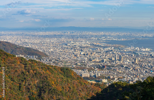 View of several Japanese cities in the Kansai region from Mt. Ma photo