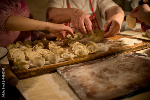 Making of Pelmeni in family, Russia